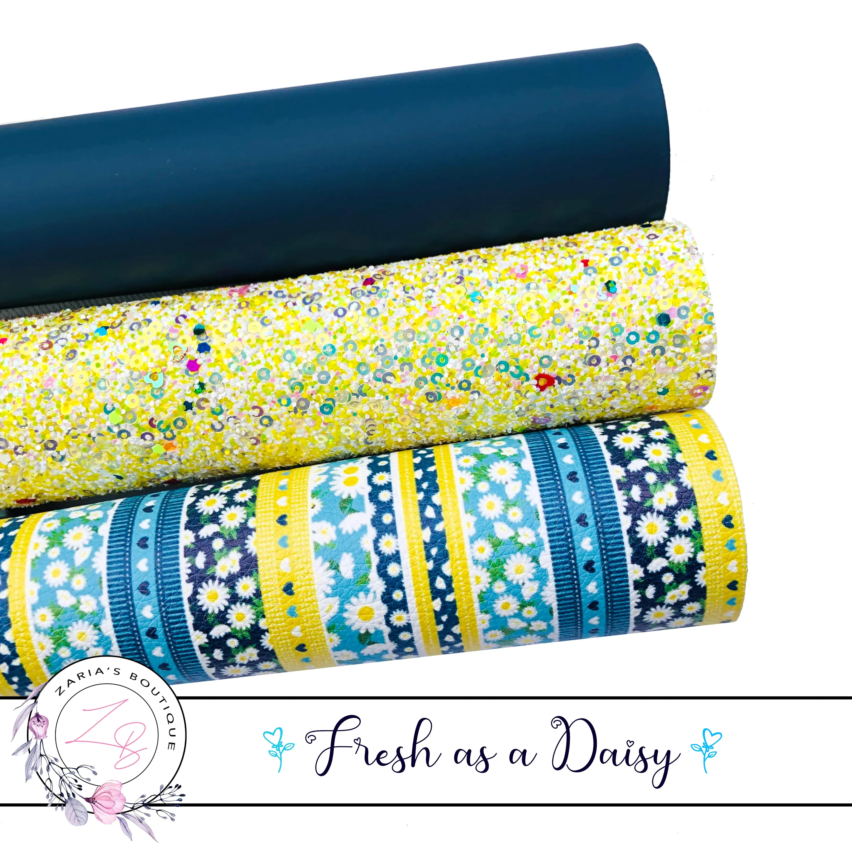 ⋅ Fresh As A Daisy ⋅ Blue & Yellow Floral ⋅ Luxe Grain Vegan Faux Leather ⋅