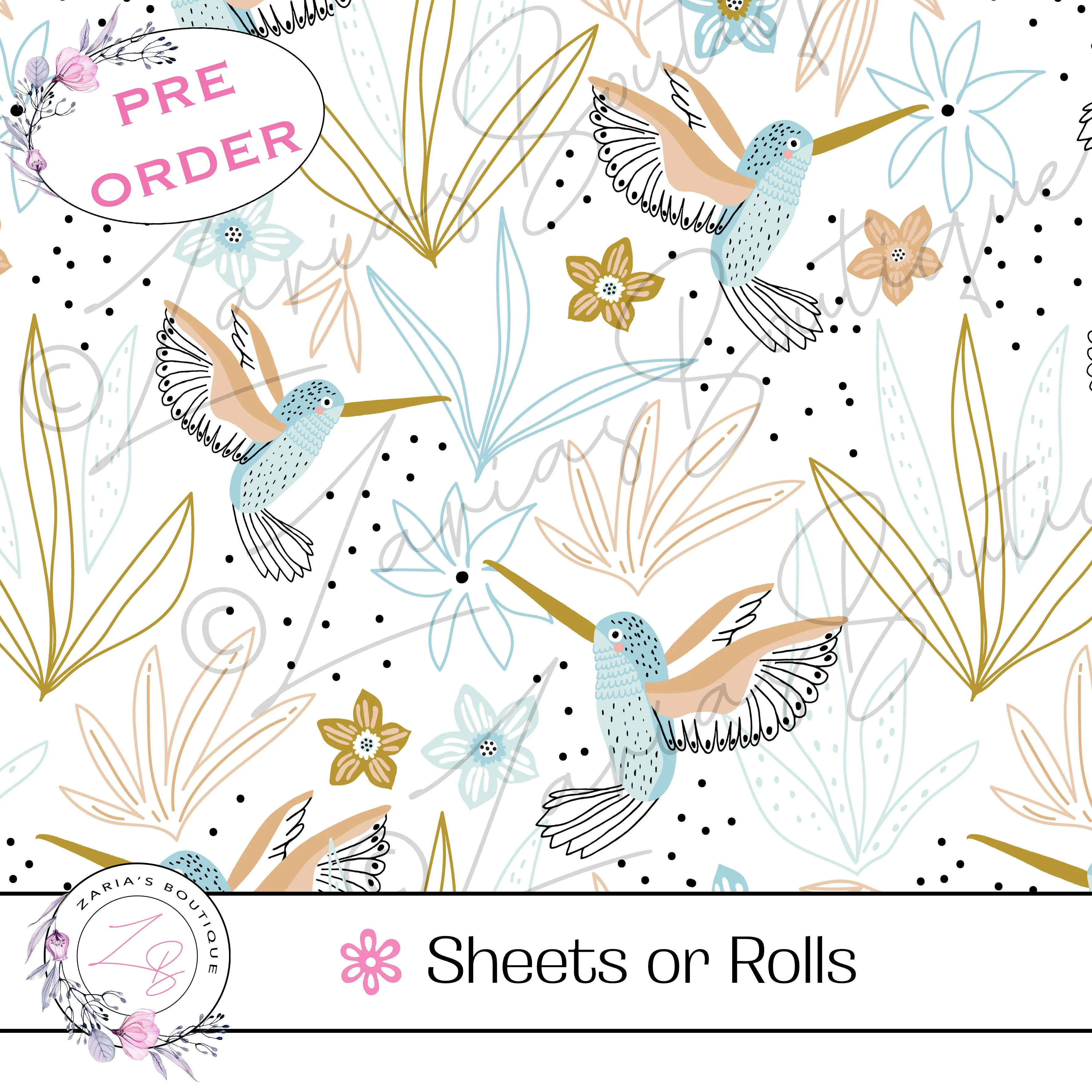 ⋅ Hummingbirds ⋅ Custom Luxe Vegan Faux Leather ⋅ Sheets or Rolls! ⋅