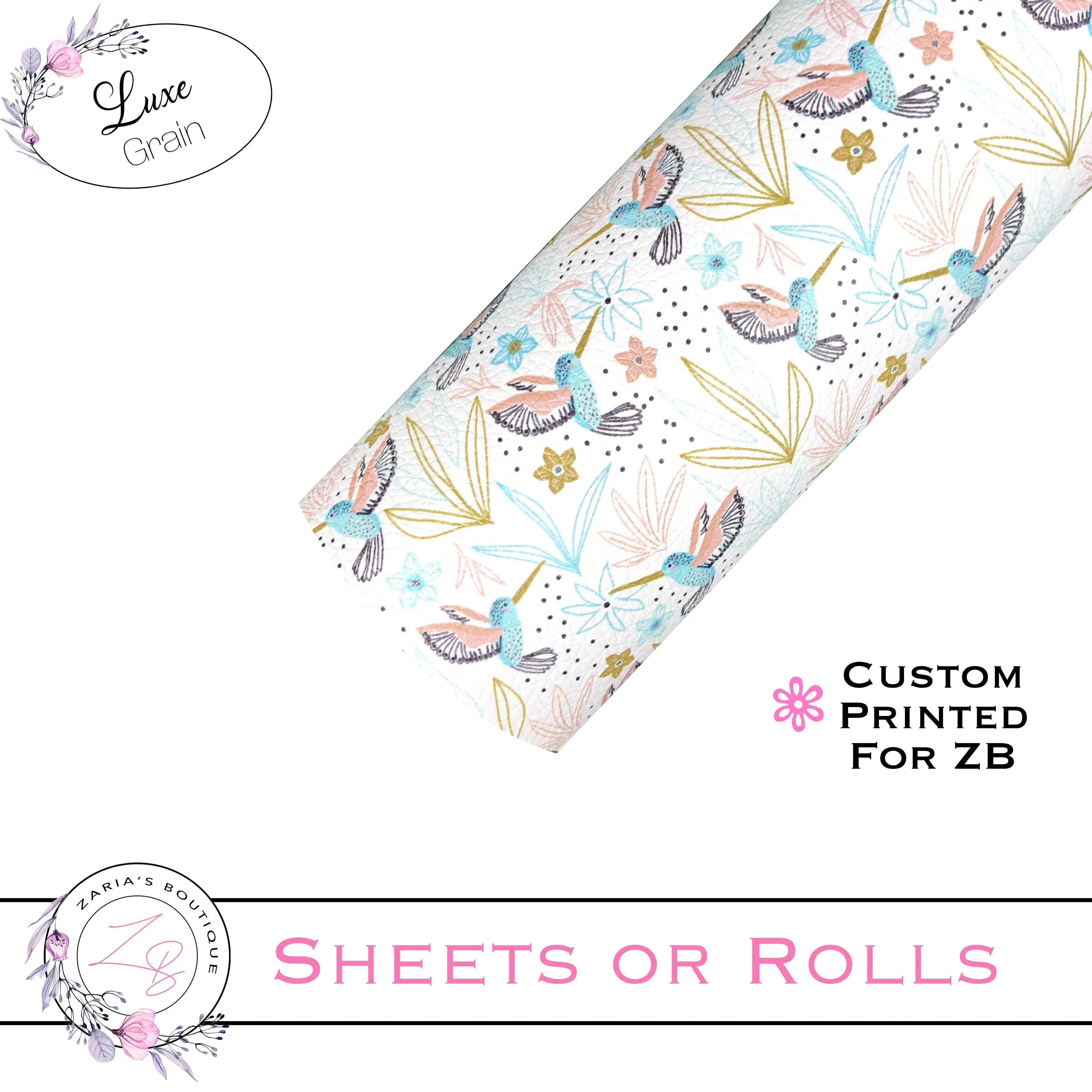 ⋅ Hummingbirds ⋅ Custom Luxe Vegan Faux Leather ⋅ Sheets or Rolls! ⋅