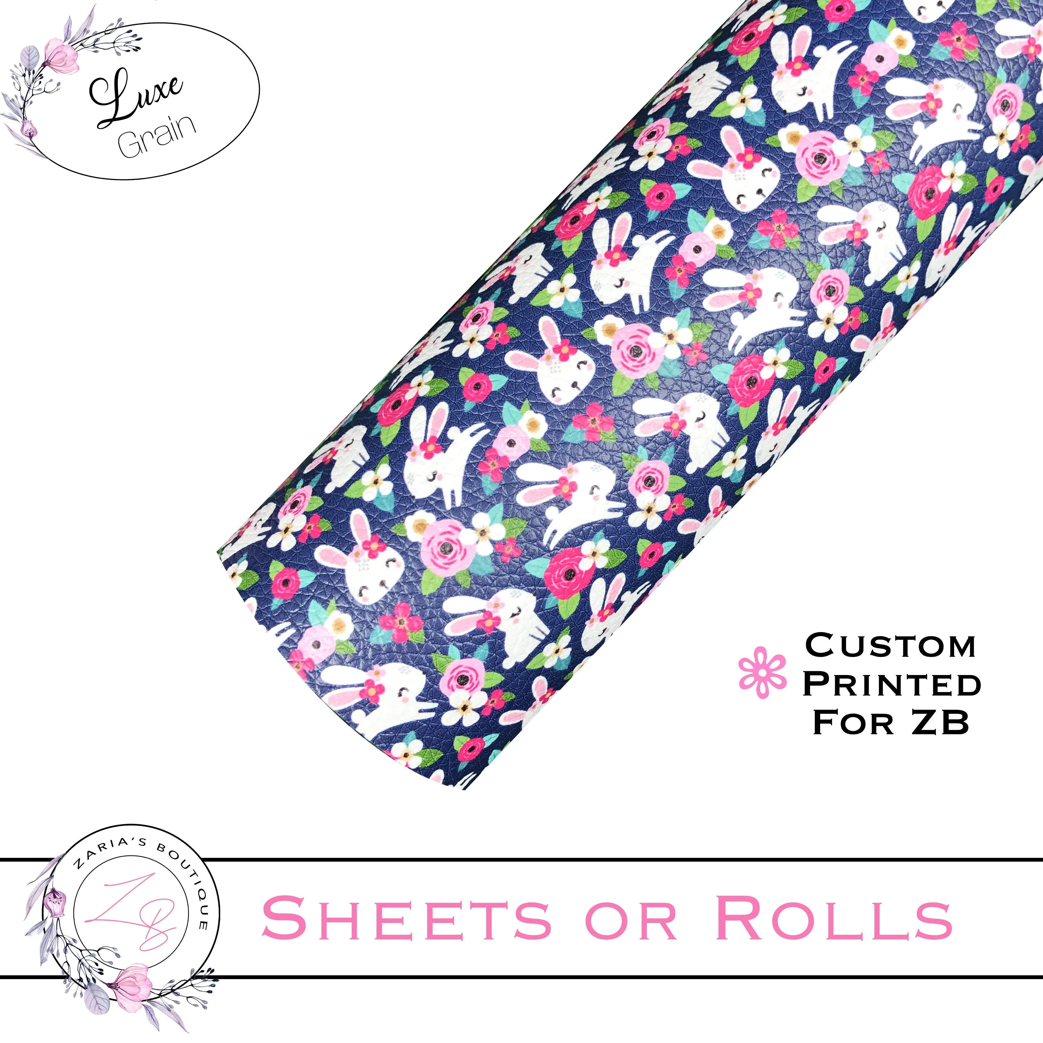 ⋅ Playful Bunnies ⋅ Custom Luxe Vegan Faux Leather ⋅ Sheets or Rolls! ⋅