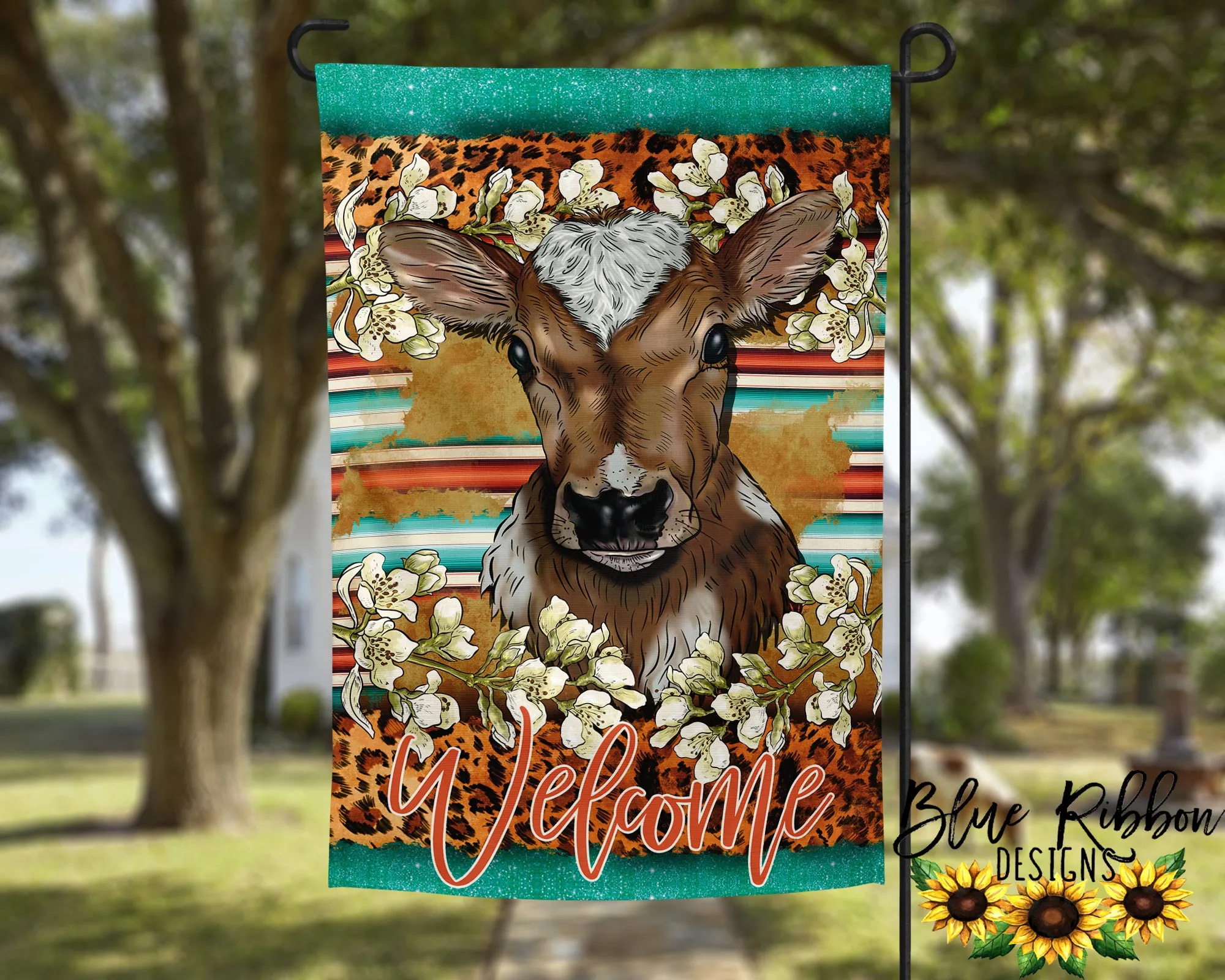 12X18" Single or Double Sided Floral Cow Garden Flag
