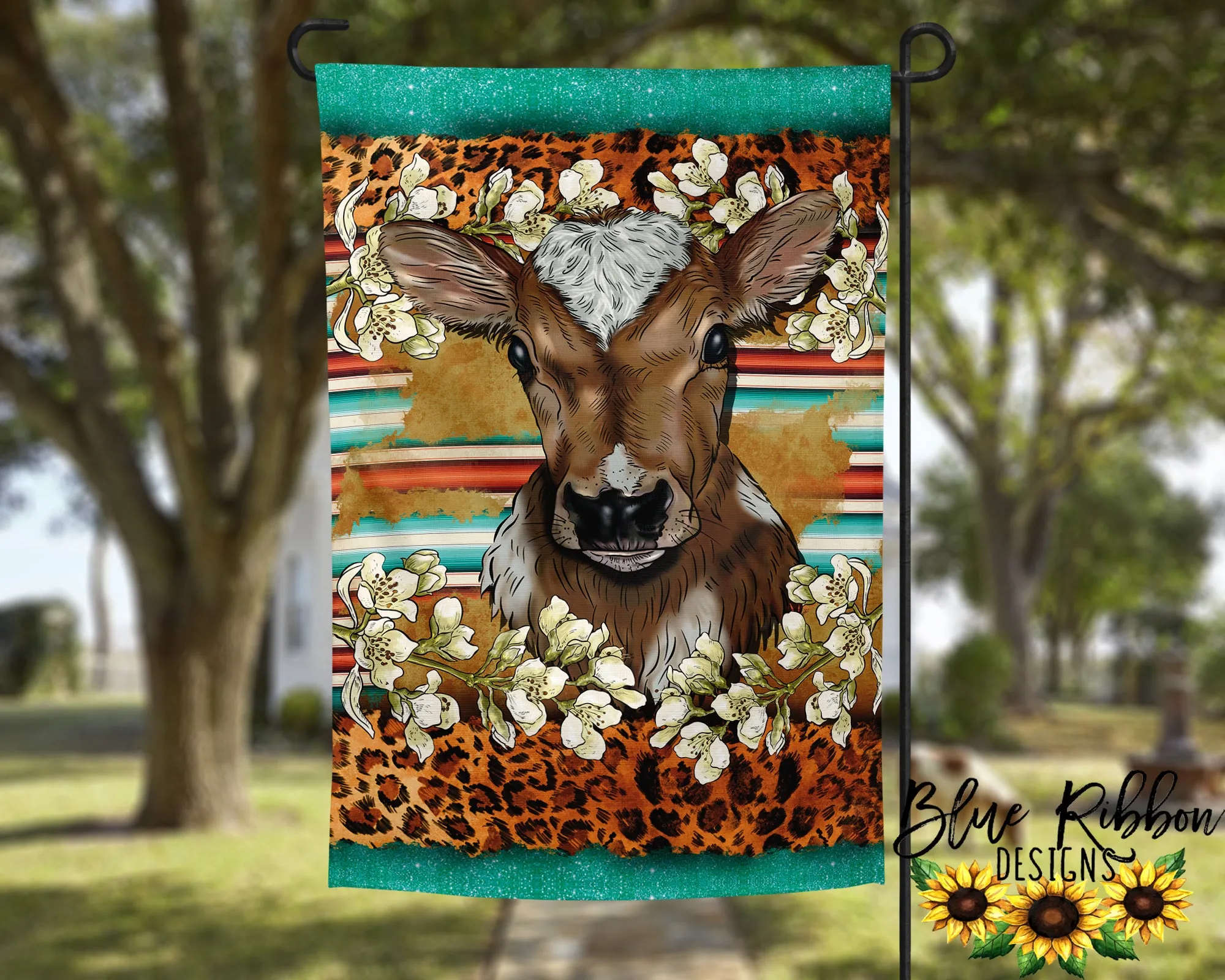 12X18" Single or Double Sided Floral Cow Garden Flag