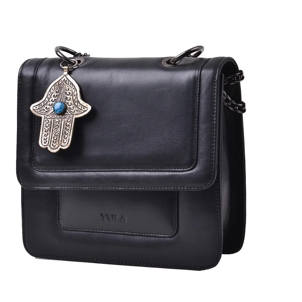 1915 Nelia Medium Shoulder Bag - Black Blue Stone Khamsa