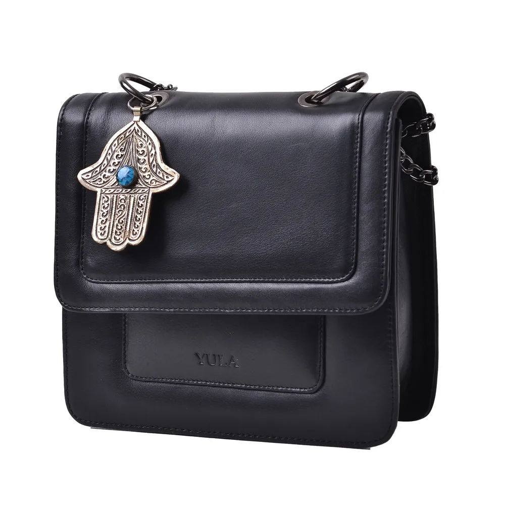 1915 Nelia Medium Shoulder Bag - Black Blue Stone Khamsa