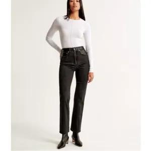 Abercrombie &amp; Fitch Ankle Straight Ultra High Rise Denim Faux Leather Sz 34/18