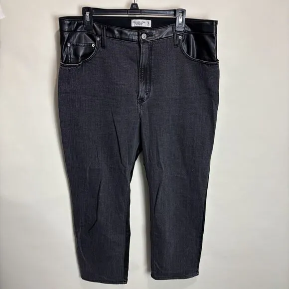 Abercrombie &amp; Fitch Ankle Straight Ultra High Rise Denim Faux Leather Sz 34/18