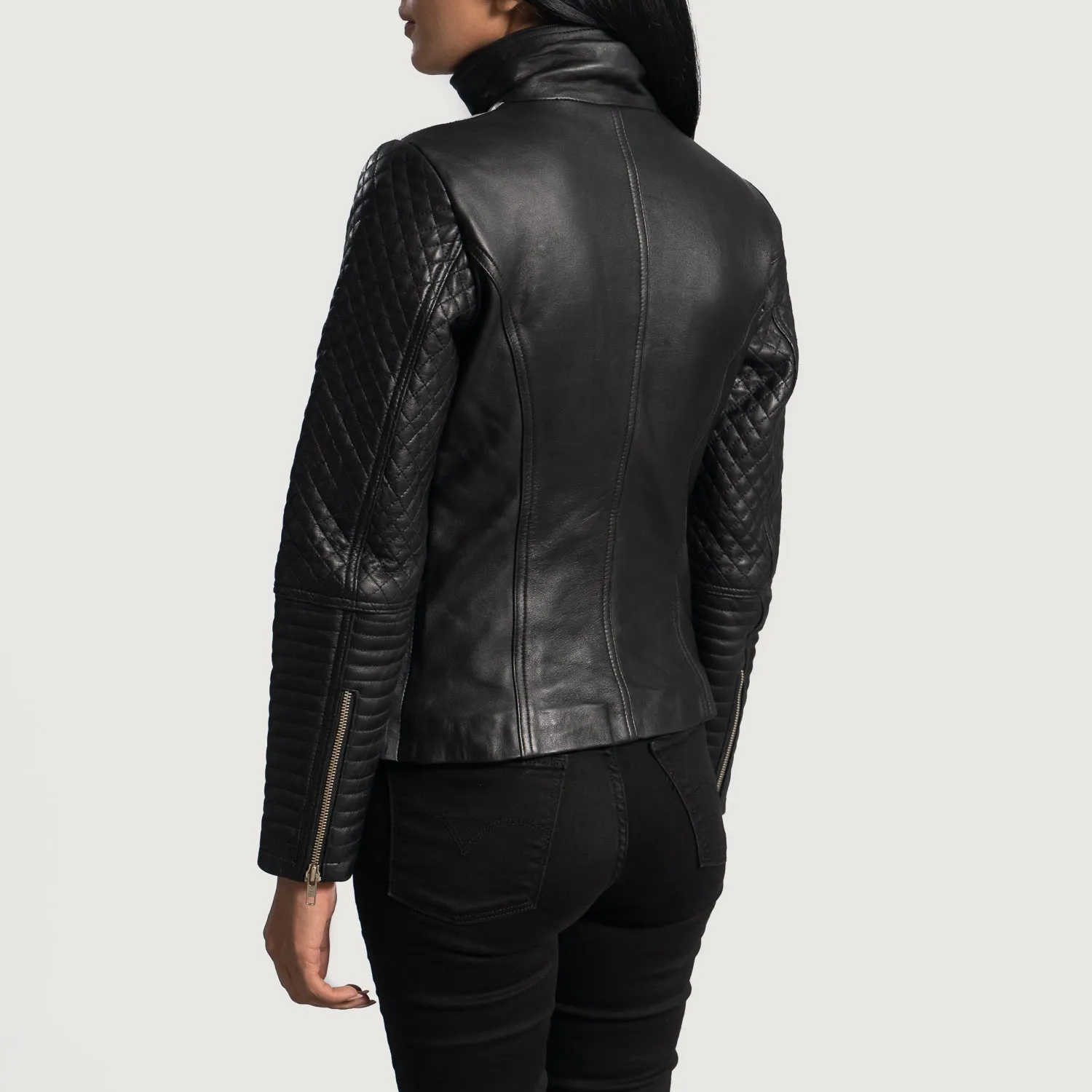Ally Metallic Black Leather Biker Jacket