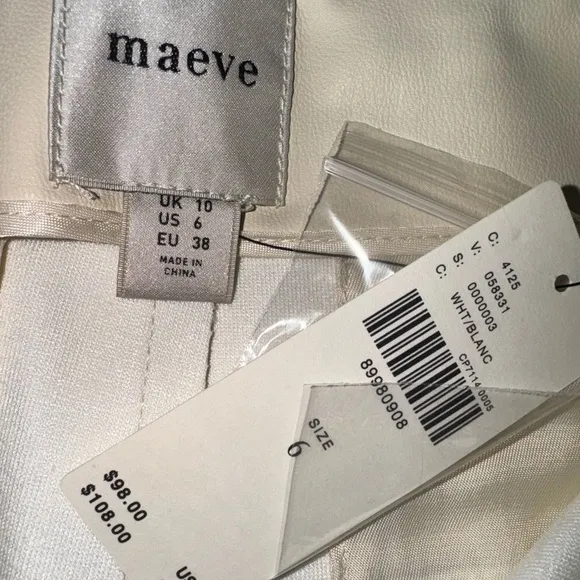 Anthropologie Maeve Faux Leather Micro Shorts | Side Zipper | Cream | NWT