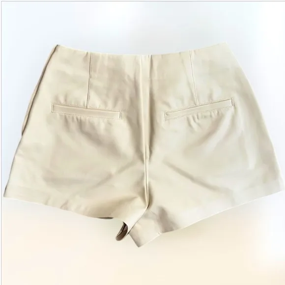 Anthropologie Maeve Faux Leather Micro Shorts | Side Zipper | Cream | NWT