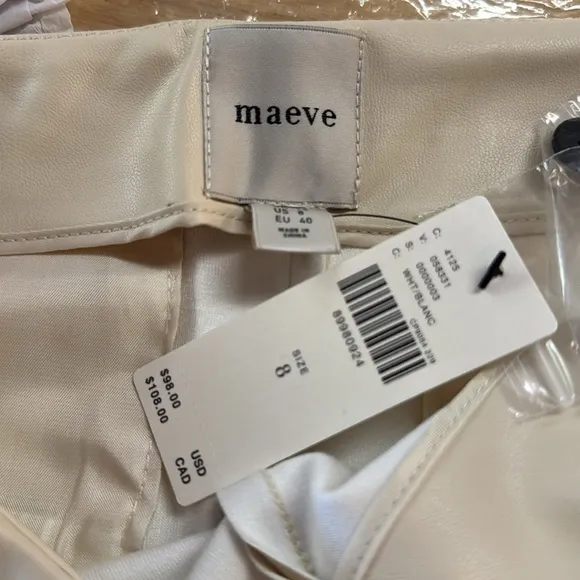 Anthropologie Maeve Faux Leather Micro Shorts | Side Zipper | Cream | NWT