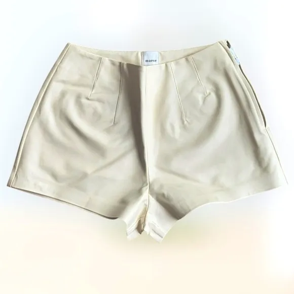 Anthropologie Maeve Faux Leather Micro Shorts | Side Zipper | Cream | NWT