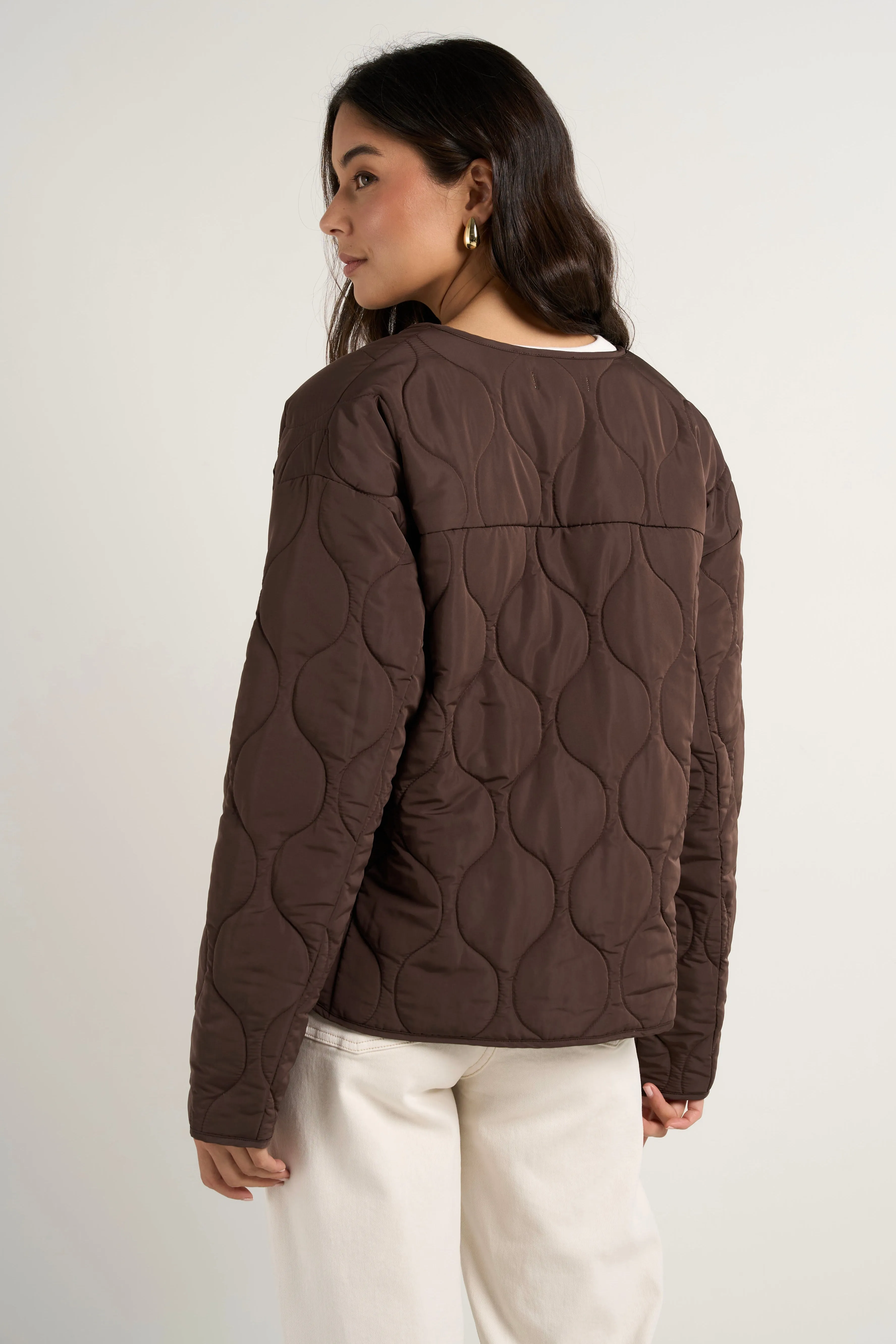Apex Chocolate Collarless Puffer Jacket