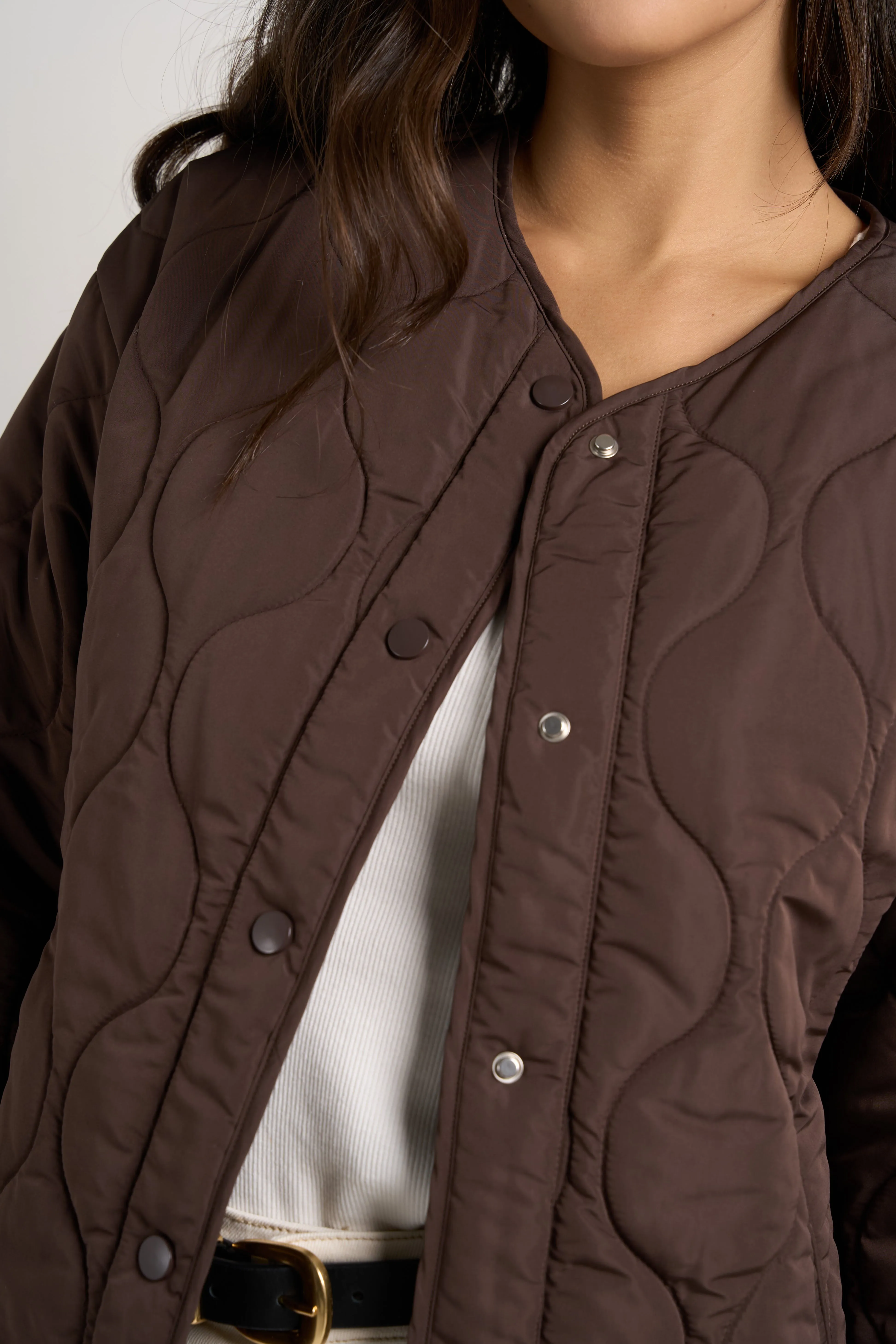 Apex Chocolate Collarless Puffer Jacket