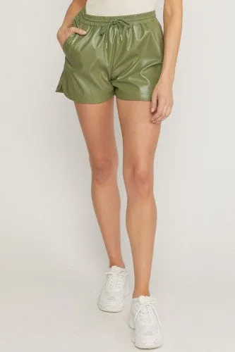 Army Faux Leather Shorts