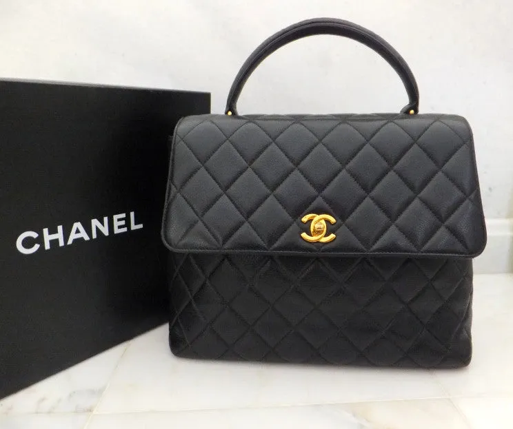 Authentic Chanel Jumbo Quilted Black Caviar Kelly Bag