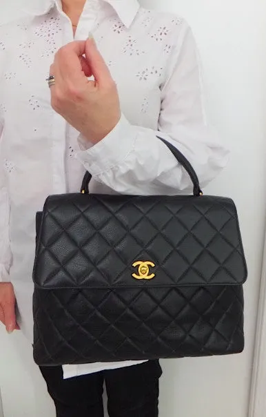 Authentic Chanel Jumbo Quilted Black Caviar Kelly Bag