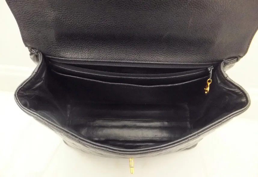 Authentic Chanel Jumbo Quilted Black Caviar Kelly Bag