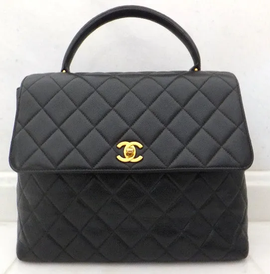Authentic Chanel Jumbo Quilted Black Caviar Kelly Bag
