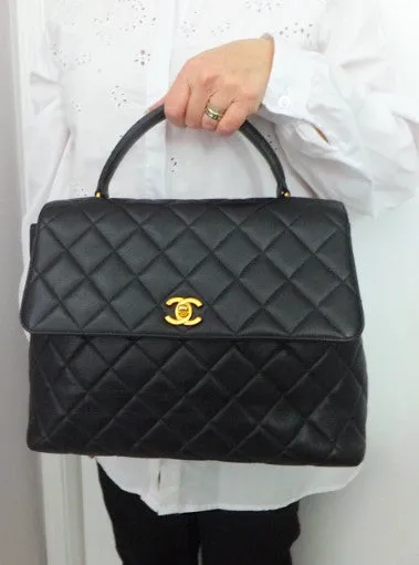 Authentic Chanel Jumbo Quilted Black Caviar Kelly Bag