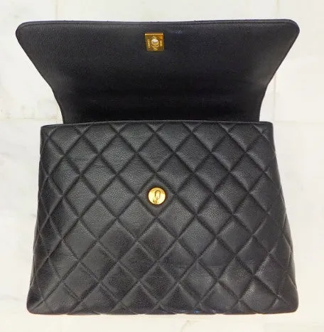Authentic Chanel Jumbo Quilted Black Caviar Kelly Bag