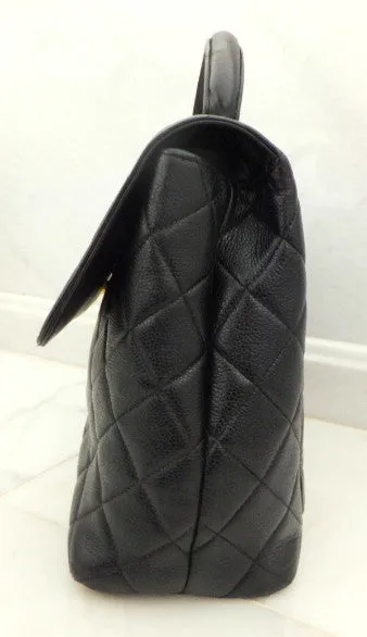 Authentic Chanel Jumbo Quilted Black Caviar Kelly Bag
