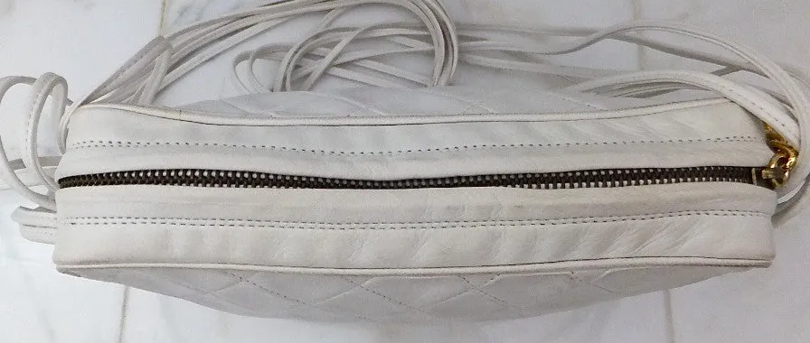 Authentic Chanel Vintage White Quilted Camera Style Handbag