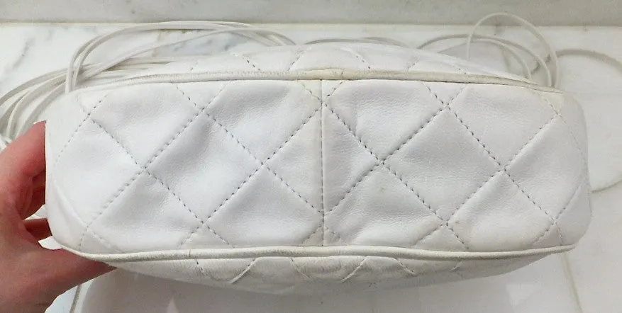 Authentic Chanel Vintage White Quilted Camera Style Handbag