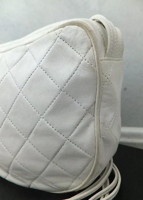 Authentic Chanel Vintage White Quilted Camera Style Handbag