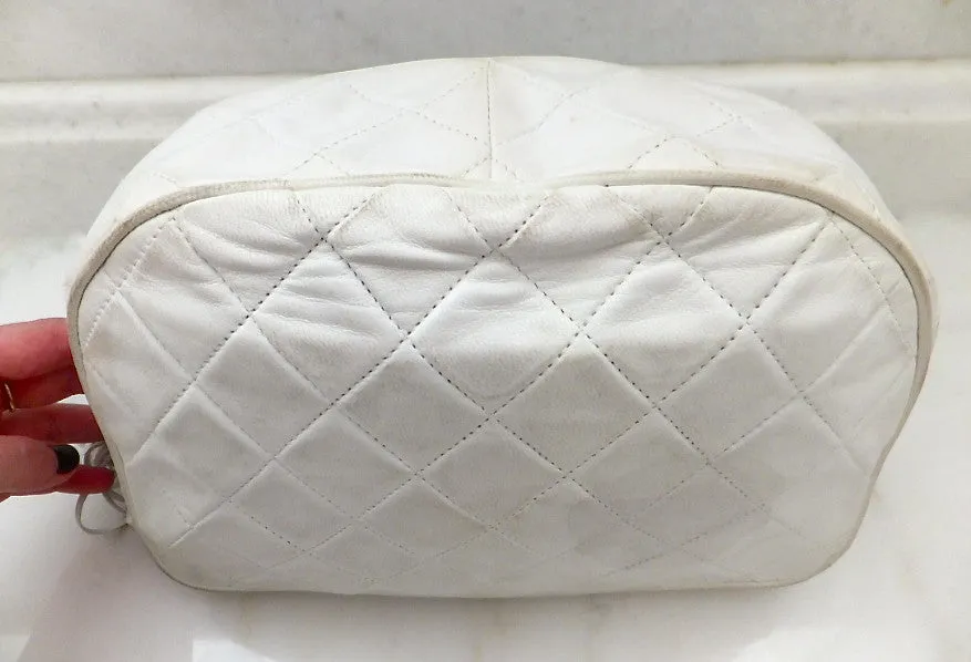 Authentic Chanel Vintage White Quilted Camera Style Handbag
