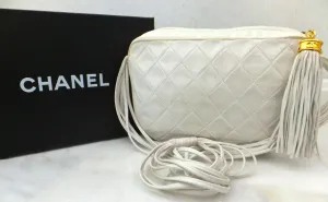 Authentic Chanel Vintage White Quilted Camera Style Handbag