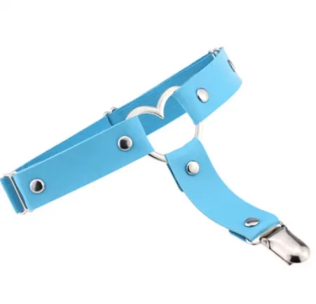 Baby Blue PU Leather Heart Garter