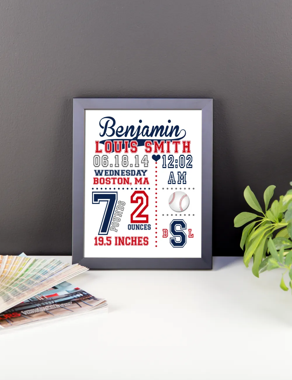Baseball Baby Birth Stats Nursery Wall Art - Nursery Decor