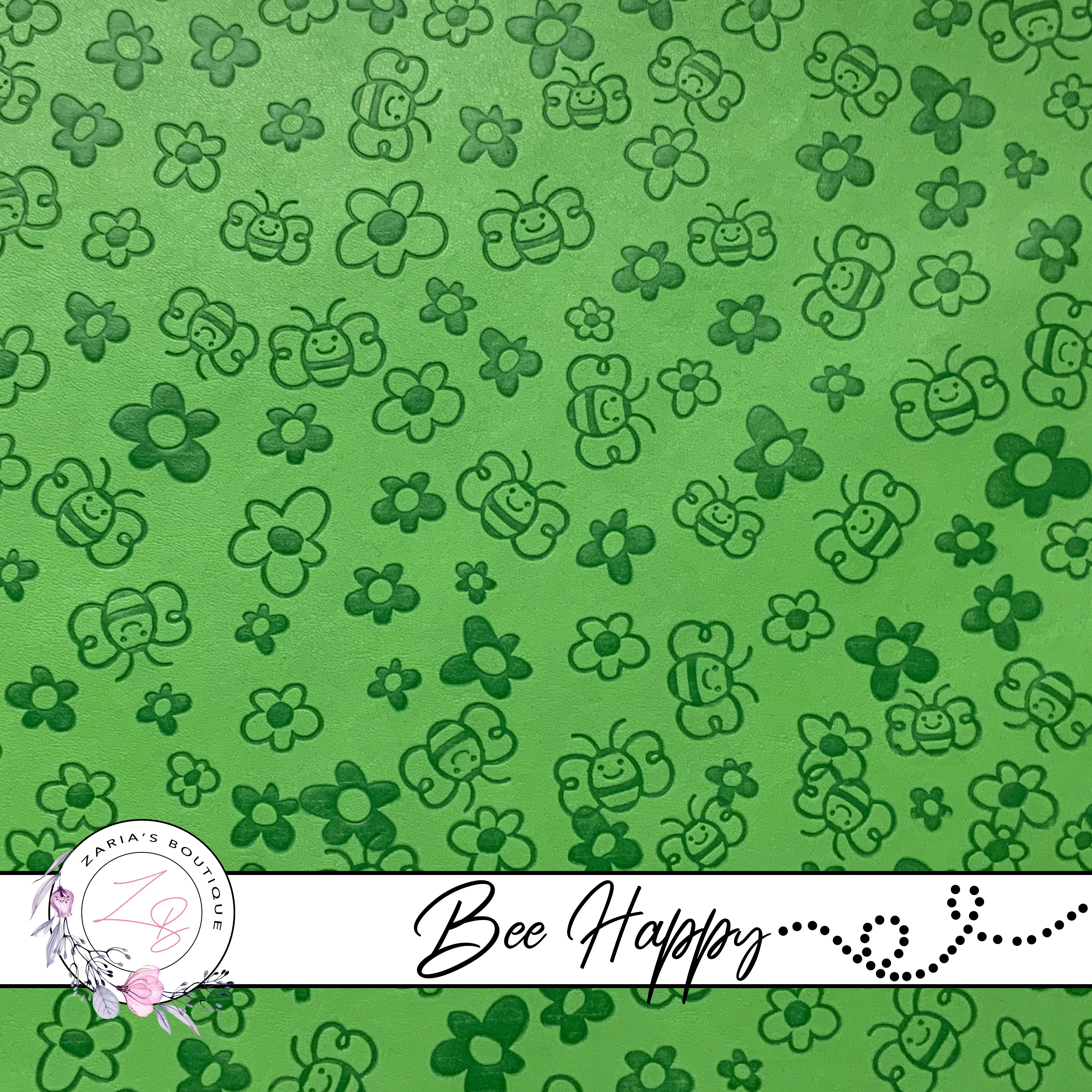 Bee Happy ~ Embossed Faux Leather ~ Rosy Red ~ Green ~ Ivory