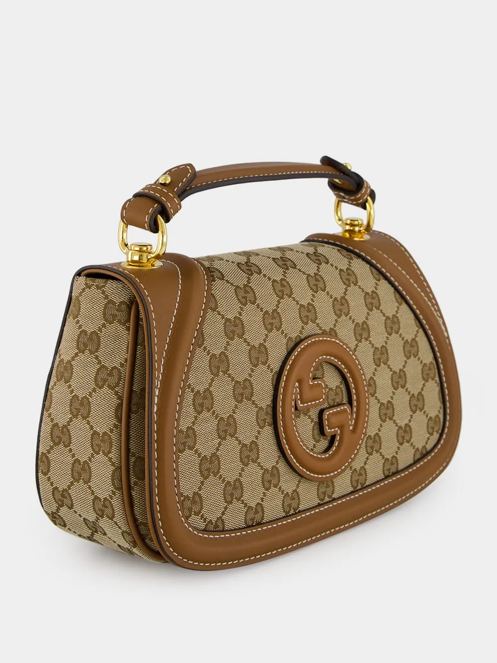 Beige and Dark Brown Blondie Small Top Handle Bag