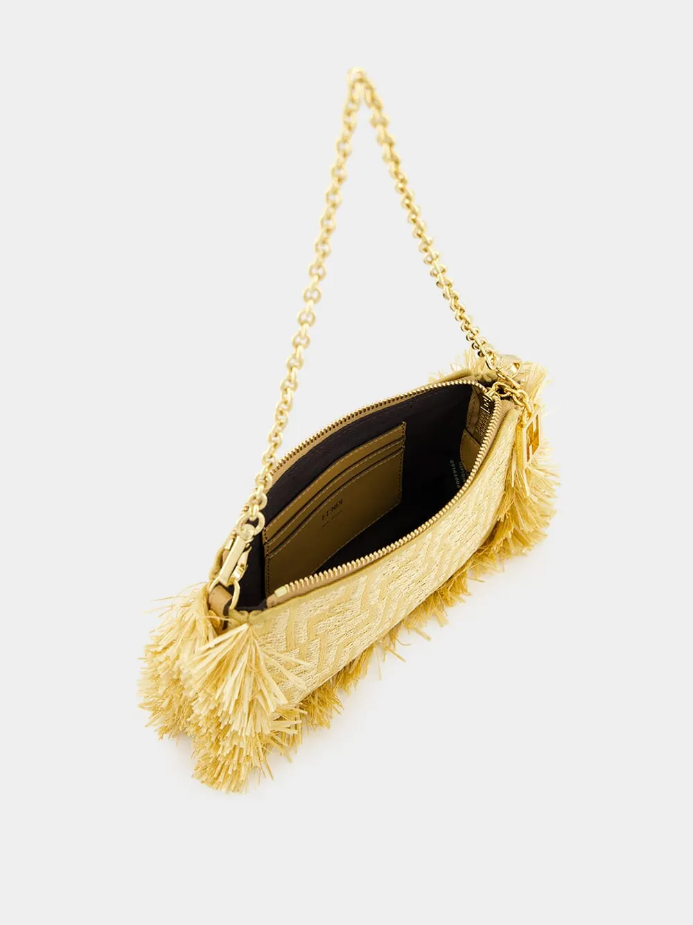 Beige Jacquard Baguette Pouch