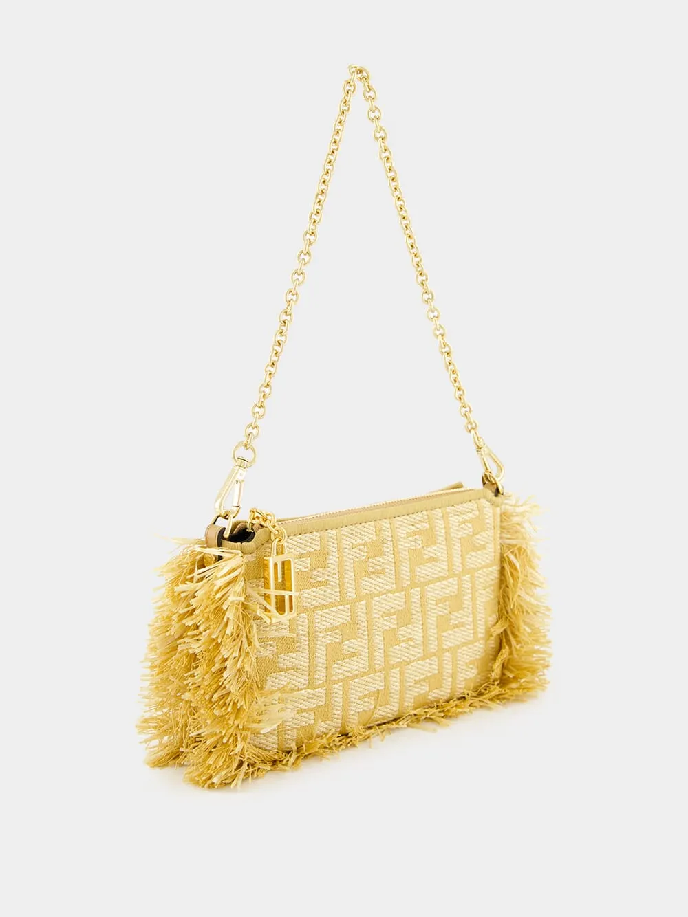 Beige Jacquard Baguette Pouch