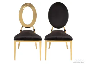 BELLAGIO CHAIR - GOLD W/ BLACK LEATHER CUSHIONS