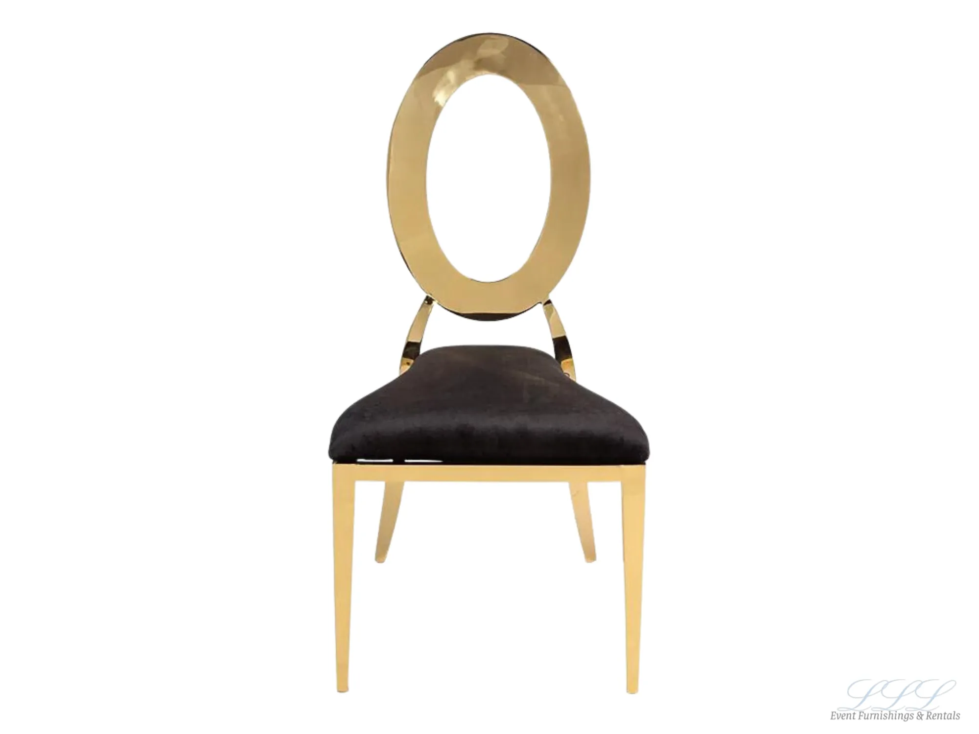 BELLAGIO CHAIR - GOLD W/ BLACK LEATHER CUSHIONS