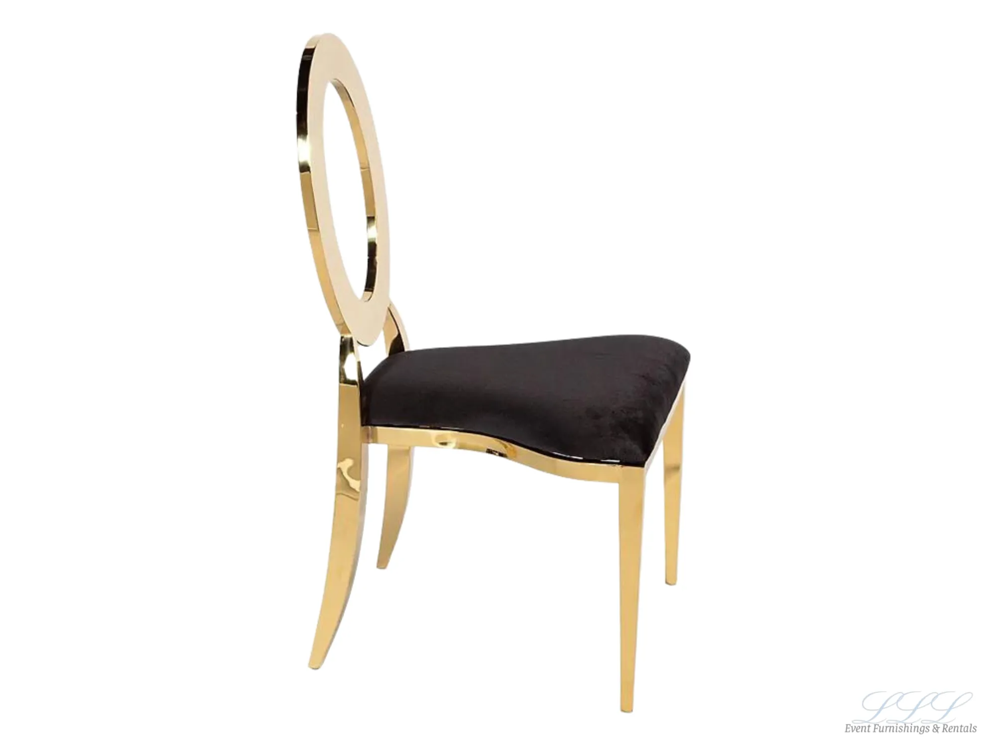 BELLAGIO CHAIR - GOLD W/ BLACK LEATHER CUSHIONS