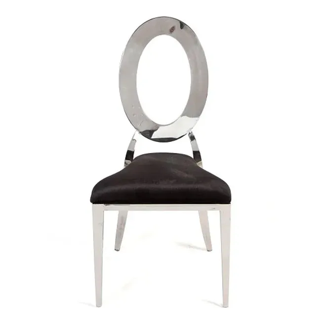 BELLAGIO CHAIR - SILVER W/ BLACK LEATHER CUSHIONS