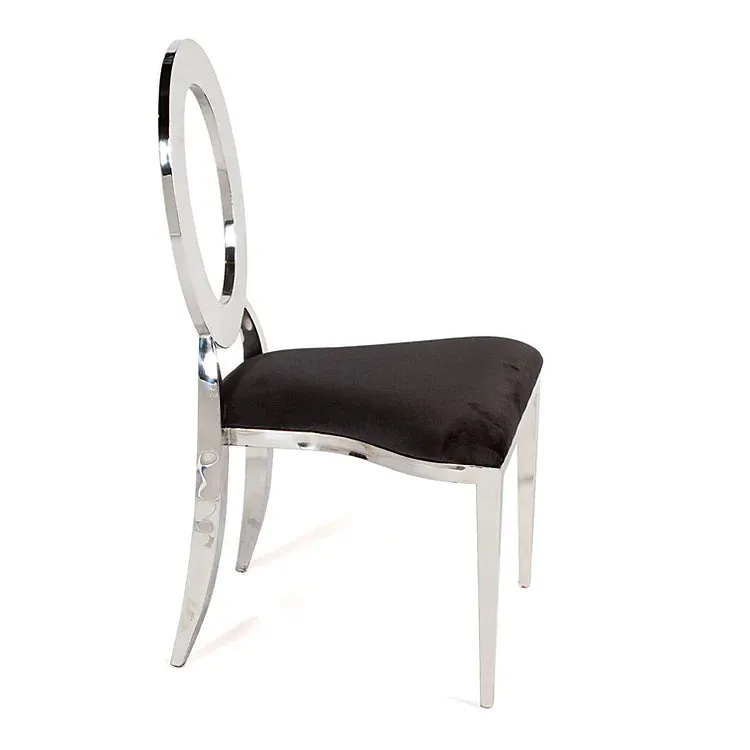 BELLAGIO CHAIR - SILVER W/ BLACK LEATHER CUSHIONS