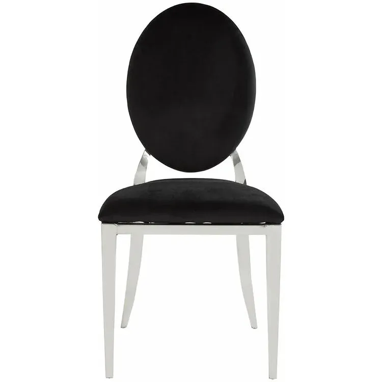 BELLAGIO CHAIR - SILVER W/ BLACK LEATHER CUSHIONS