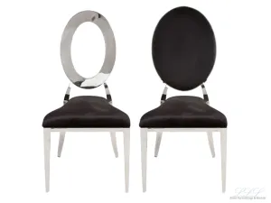 BELLAGIO CHAIR - SILVER W/ BLACK LEATHER CUSHIONS