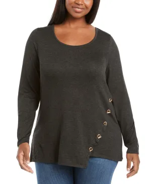 Belldini Plus Size Toggle Trim Hacci Knit Tunic Sweater