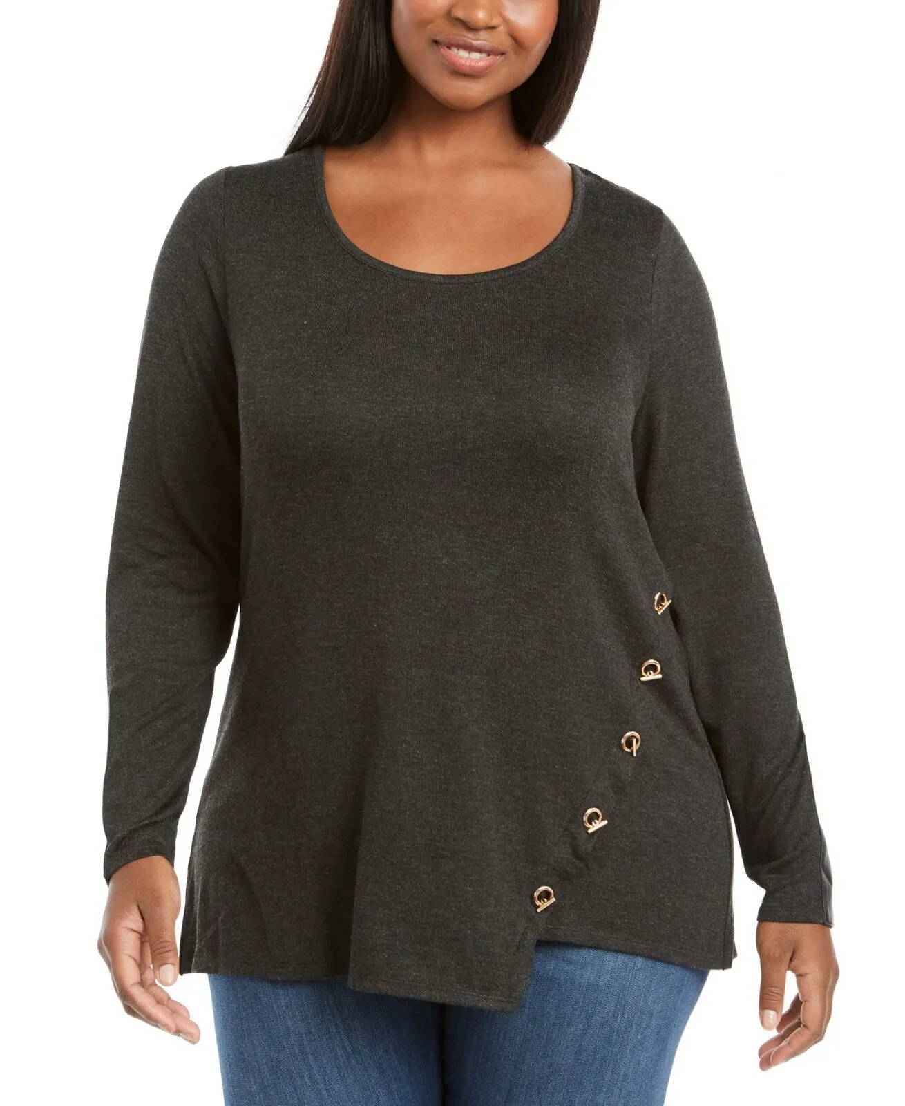 Belldini Plus Size Toggle Trim Hacci Knit Tunic Sweater
