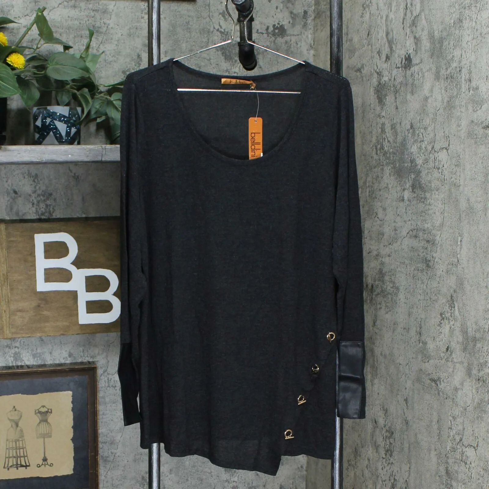 Belldini Plus Size Toggle Trim Hacci Knit Tunic Sweater