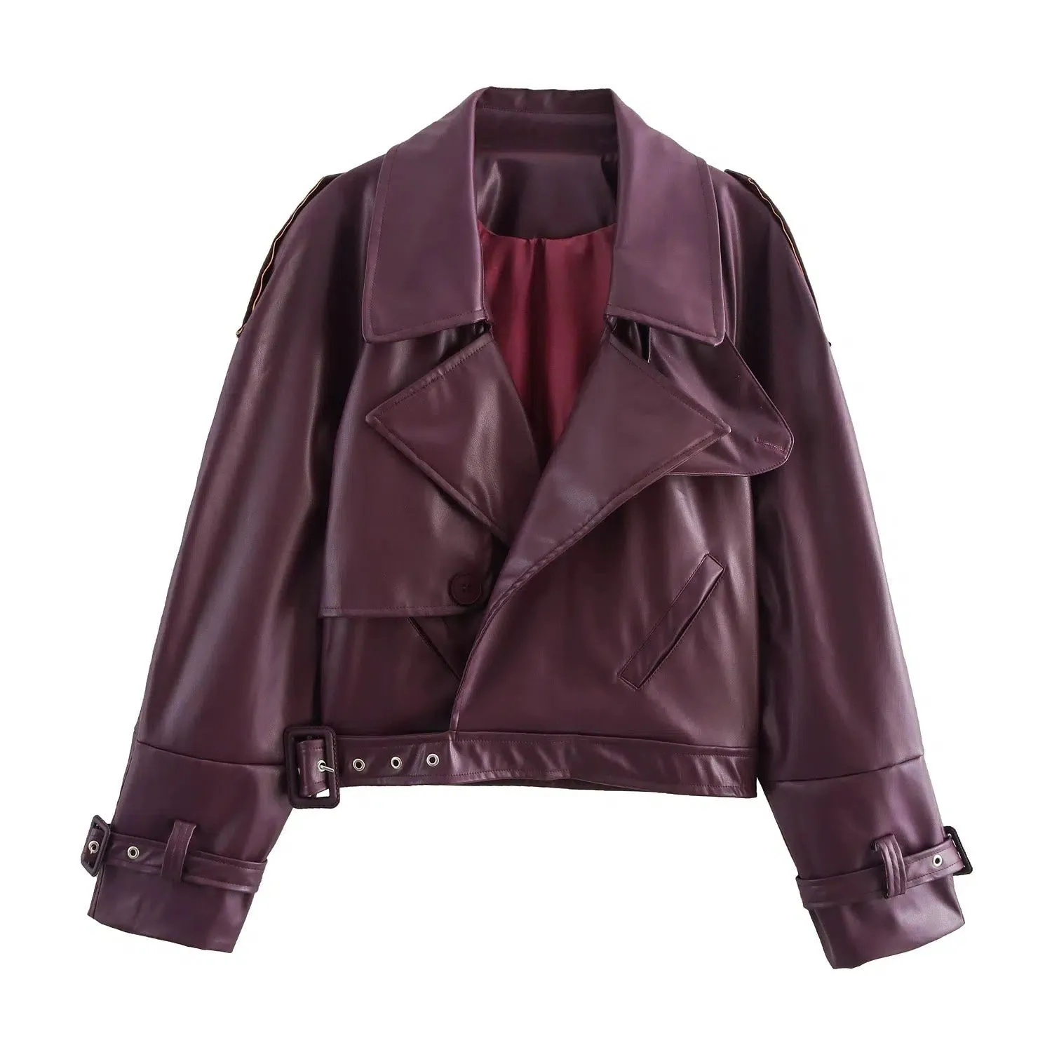 Belted Faux Leather Jacket