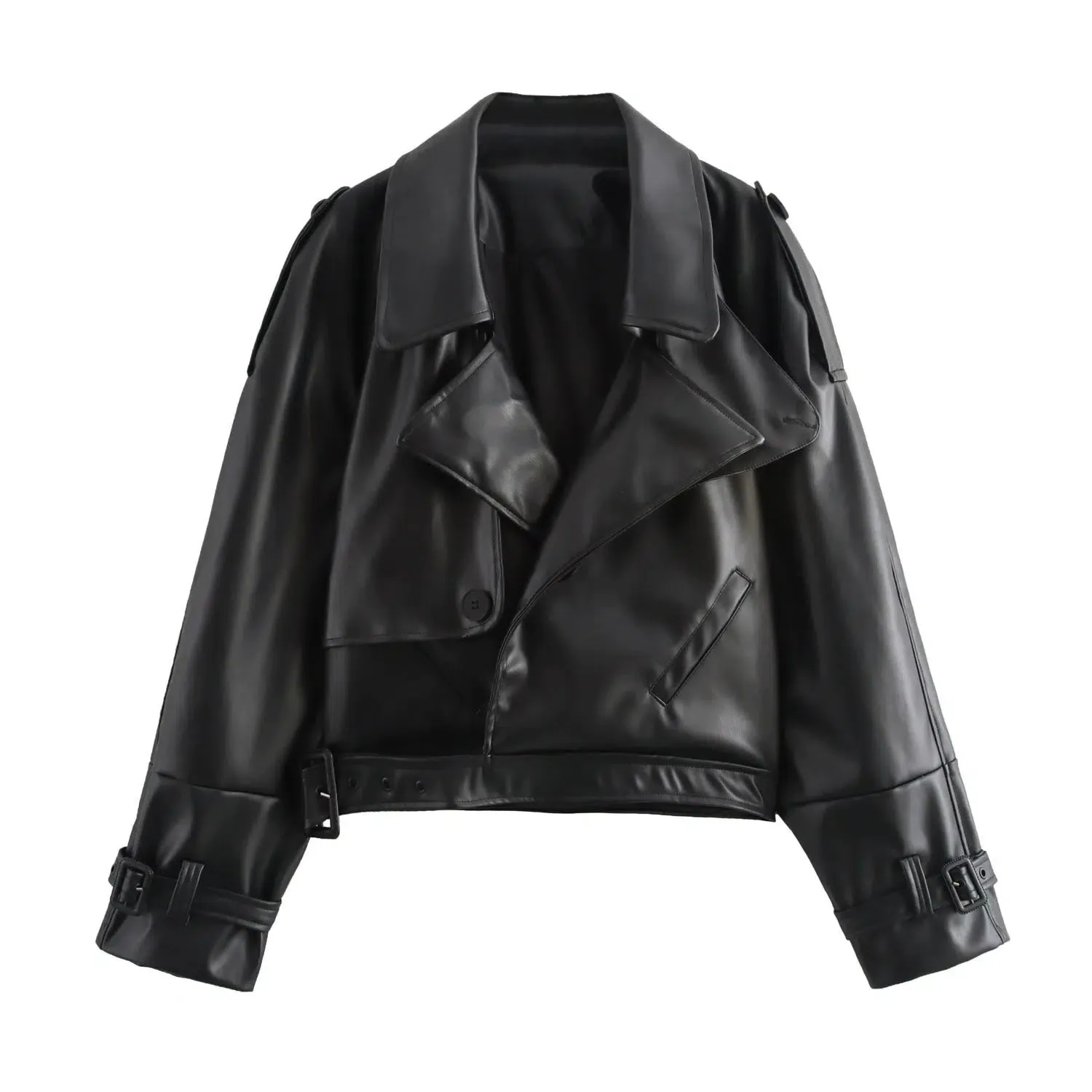 Belted Faux Leather Jacket