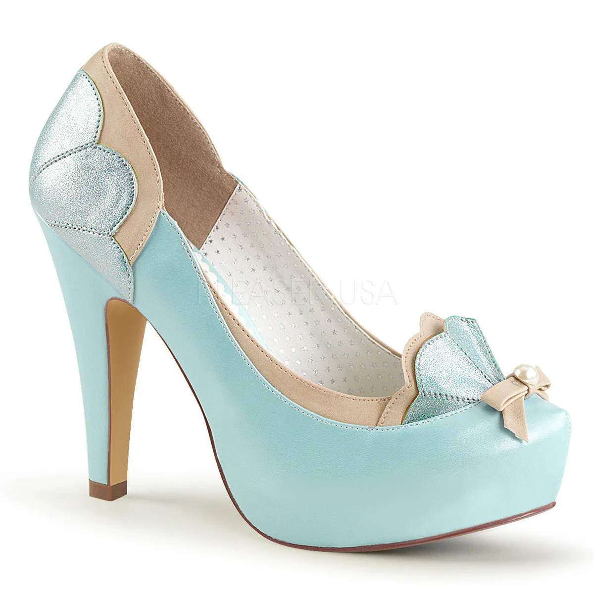 BETTIE-20  Baby Blue-Tan Faux Leather