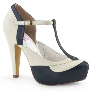 BETTIE-29  Navy Blue-Cream Faux Leather